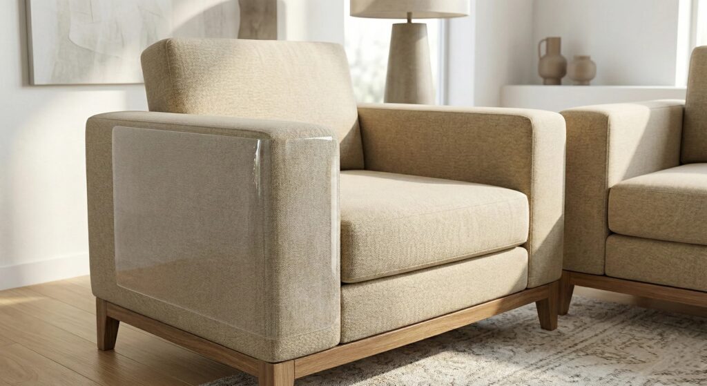 Couch with protective anti-scratch tape